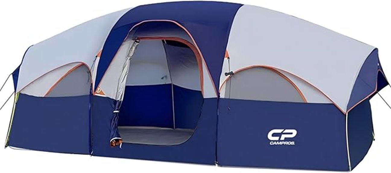 spacious eight person camping tent