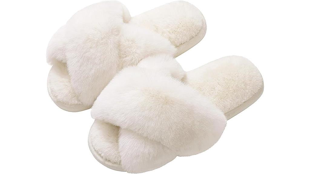 fuzzy cross band slippers