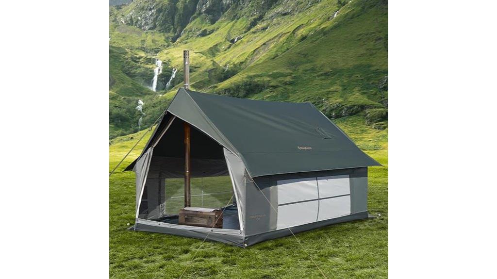 spacious tent with stove